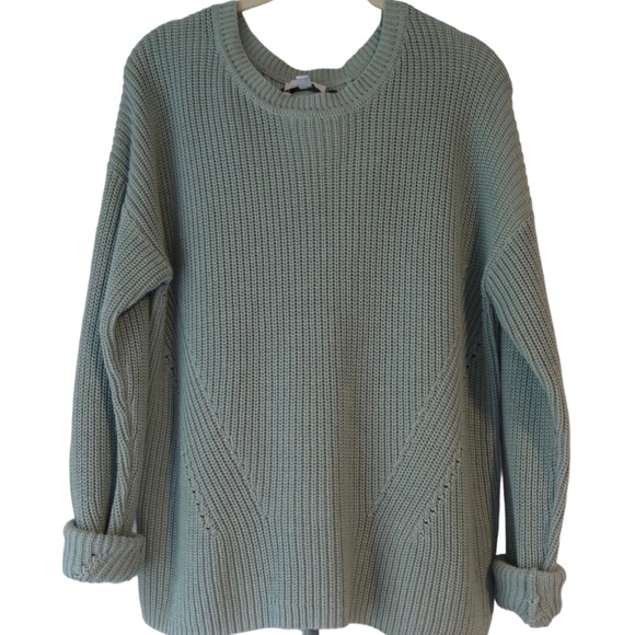 Lucky Brand Pullover Chunky Knit Sage Green Tie Back Medium Sweater *NWOT* Boho - Picture 4 of 9